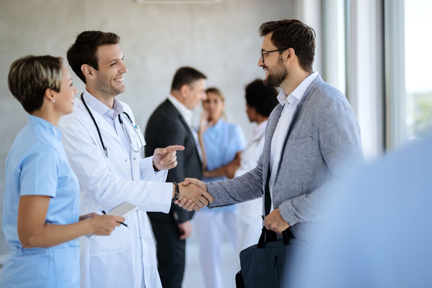 Medical distribution partner discussing advanced wound care products